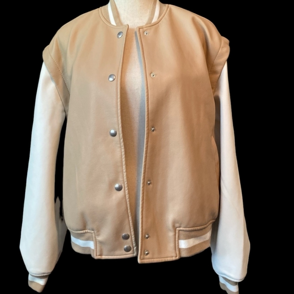 BlankNyc Two Tone PU Bomber Jacket Tan/White | Medium NWT